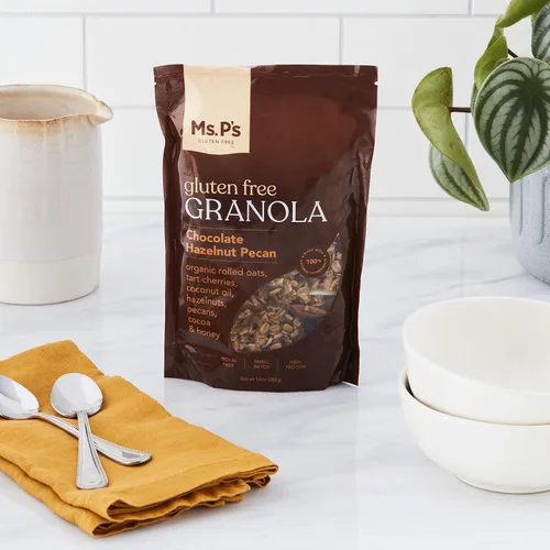 Vista 4 de MsPsGFree Granola - Chocolate Avellana Pecan, 10oz, 9.98 oz, rica en fibra, alta proteína, avena orgánica sin gluten, cerezas ácidas orgánicas, nuez