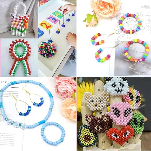 Vista 6 de Cuentas de Pony de Plástico Coloridas para Pulsera para Hacer Joyas para Pulseras de Amistad 6x9mm Multicolor para Cuentas Trenzado de Cabello