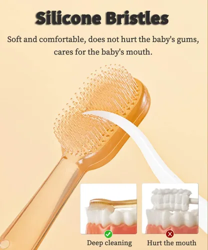 Vista 5 de FOKiiBO Juego de cepillos de dientes de silicona para bebés, cepillo de lengua + cepillo de dientes de dedos con taza para entrenamiento