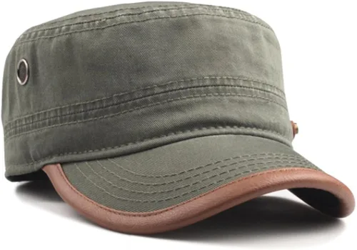 Vista 2 de CACUSS Mens Baseball Cap Cotton Cadet Hat Military Breathable Flat Top Adjustable Army Cap