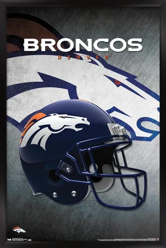 Vista 8 de Trends International NFL Denver Broncos - Póster de pared con casco 16, 14.725 x 22.375 pulgadas, versión enmarcada de madera de granero Versión