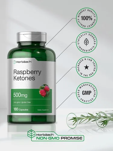 Vista 5 de Horbäach Cetonas de frambuesa 500 mg 180 cápsulas Píldoras sin OMG y sin gluten