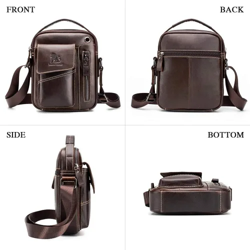 Vista 3 de BAIGIO Bolso bandolera de cuero pequeño para hombre, bolso bandolera para viajes, negocios, trabajo