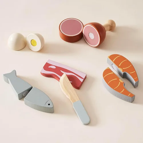 Vista 2 de ROBUD Juego de Comida de Madera para Jugar, Alimentos de Juguete para Cortar para Cocina de Simulación de Niños, Accesorios de Juguete de Cocina