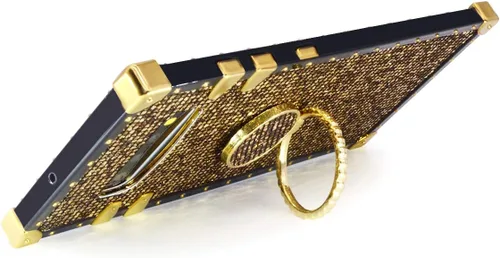 Vista 4 de LUVI Funda para Galaxy S10 Plus, purpurina brillante con soporte de anillo, parachoques de TPU a prueba de golpes, color dorado