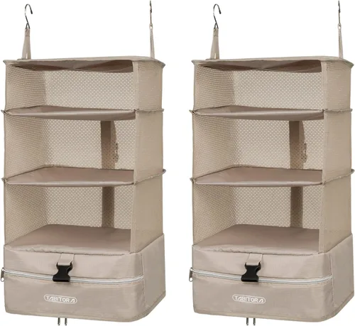Vista 46 de TABITORA - Estantería portátil y plegable de gran capacidad con ganchos para colgar, ideal como almacenamiento para viajes