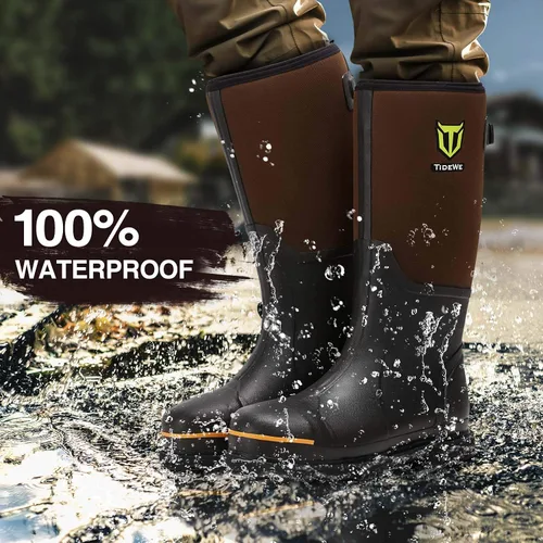 Vista 2 de TideWe - Bota de trabajo de goma para hombre con punta y caña de acero, resistente al agua, antideslizante, bota de caza de neopreno de 0.236in