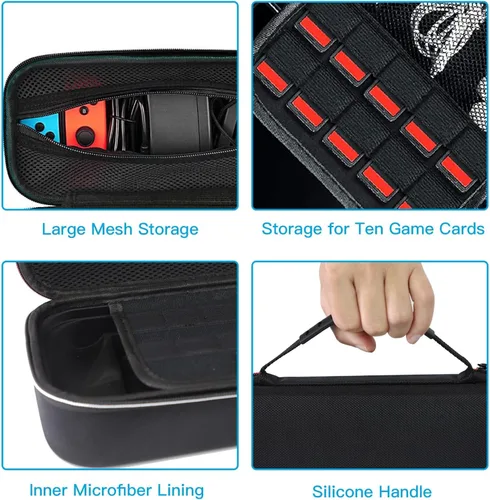 Vista 6 de NexiGo Switch Accessories - Paquete de accesorios navideños, controlador ergonómico (negro) para Nintendo Switch con giroscopio de 6 ejes, vibración