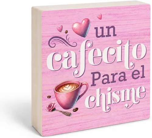 Vista 7 de Un Cafecito Para el Chisme – Cartel de madera de barra de café de 5 pulgadas – Cartel de madera rústica rosa – Decoración de mesa de granja
