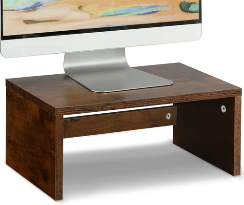 Vista 9 de TEAMIX Elevador de monitor de 14.2 pulgadas, elevador de monitor de madera con almacenamiento para escritorio, soporte de monitor pequeño