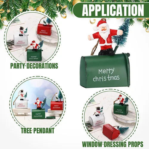 Vista 5 de Soaoo 3 piezas de mini buzón de correo adornos para árbol de Navidad, divertidos soportes para dinero, adornos de letras a Santa buzón de Navidad