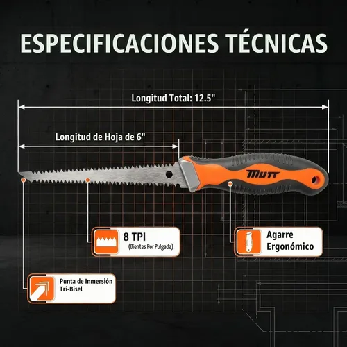 Vista 7 de Mutt Tools - Sierra para paneles de yeso de 6 pulgadas, hoja de ojo de cerradura para Sheetrock