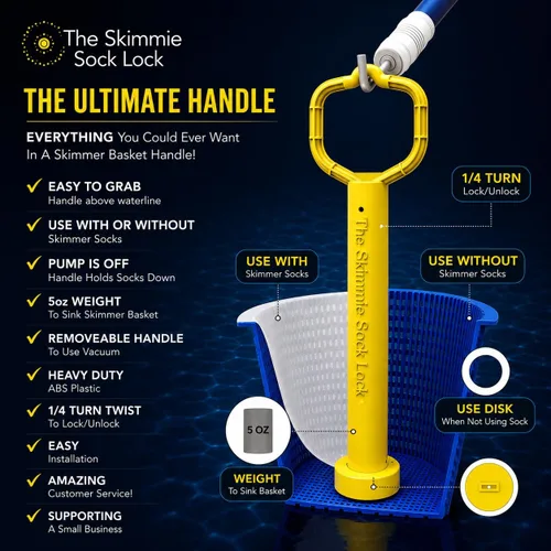Vista 4 de Skimmie Sock Lock - Máxima comodidad de limpieza de piscinas: mango extraíble para calcetines Skimmer mantiene los desechos dentro, incluso cuando