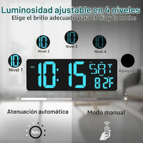 Vista 3 de XREXS Reloj de pared digital grande de 17.2 pulgadas, sincronización Bluetooth, relojes atómicos precisos con control remoto, reloj de abuelo
