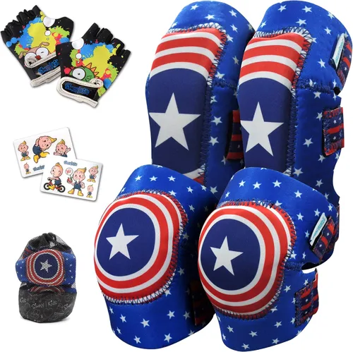 Vista 8 de Rodilleras y coderas para niños de estilo suave con guantes de bicicleta, equipo flexible resistente a los impactos para edades de 2 a 11 años