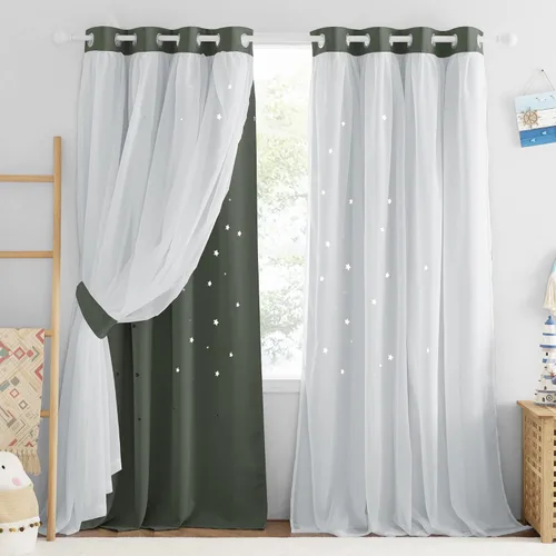 Vista 46 de NICETOWN Cortinas para dormitorio de niñas, cortinas de arco iris, cortinas de estrellas, cortinas de princesa, decoración de habitación