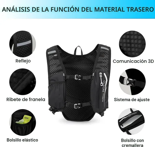 Vista 3 de INOXTO Running Hydration Vest Backpack,Lightweight Insulated Pack with 1.5L Water Bladder Bag Daypack for Hiking Trail Running Cycling Race Marathon