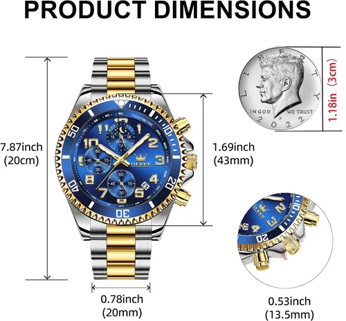 Vista 4 de OLEVS Reloj cronógrafo para hombre, vestido de lujo, acero inoxidable, impermeable, para hombre, fase lunar, calendario luminoso, de negocios