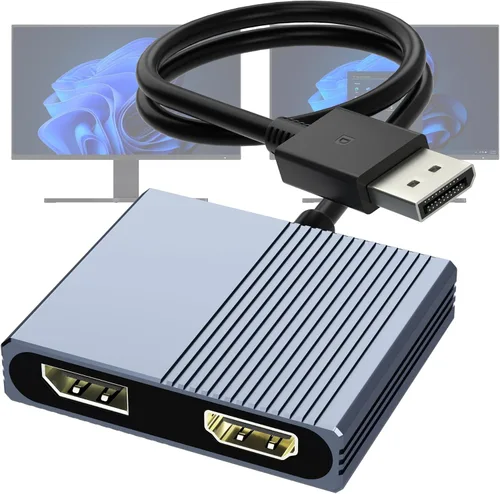 Vista 9 de Adaptador DisplayPort a HDMI, divisor de puerto de pantalla 4K a 60Hz para monitores duales, pantalla extendida, divisor DP a DP/HDMI 1 en 2