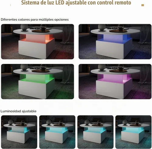 Vista 5 de HedoAjim Mesa de café redonda de 31.5" para sala de estar, mesa moderna de sala de estar con LED y almacenamiento, mesas de café cuadradas
