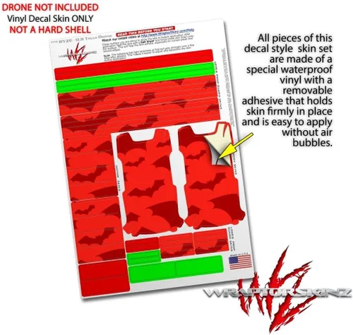 Vista 4 de Skin Wrap 2 Pack para DJI Ryze Tello Drone Deathrock murciélagos rojo Drone No Incluidas