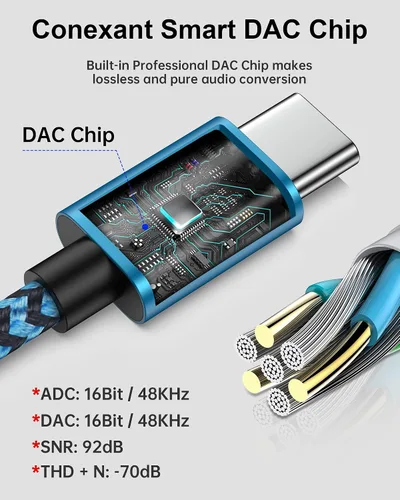 Vista 2 de Cable auxiliar de 3 pies, cable de audio USB C a 0.138 in para iPhone 17e 17 16e 16 15 Pro Max/Plus Ox Chord USBC cable de auriculares macho cable
