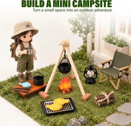 Vista 5 de Accesorios de camping a escala 1:12, casa de muñecas en miniatura, fogata
