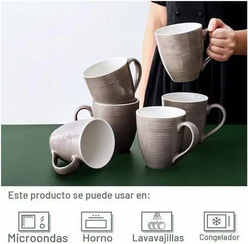 Vista 4 de DOWAN Tazas de Café, Juego de 6 Tazas de Café de 17 Oz, Tazas de Té Onduladas (Marrón)
