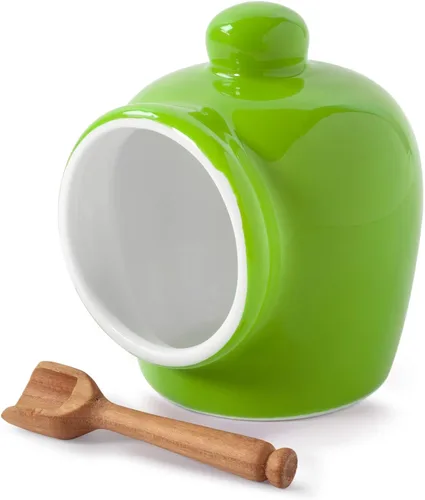 Vista 10 de Wm Bartleet & Sons - Cerdo de sal tradicional de porcelana con cuchara de madera para servir, color azul