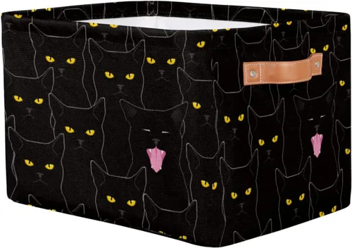 Vista 2 de Cestas de almacenamiento de gatos negros lindas, cestas de tela para lavandería, cajas de almacenamiento de animales de gato, organizador de bolsas