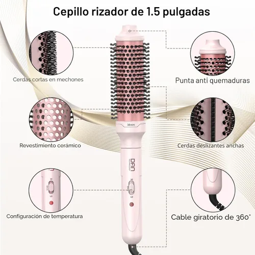 Vista 5 de Cepillo térmico, cepillo redondo calentado de 1.5 pulgadas, cepillo de rizado de viaje de doble voltaje, cepillos rizadores de cerámica para aspecto