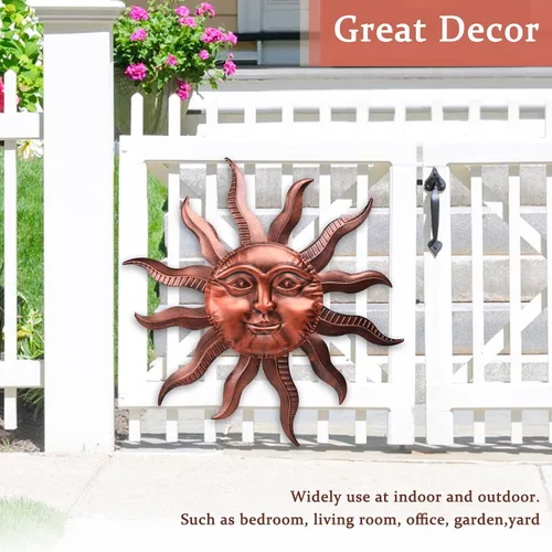 Vista 7 de VCUTEKA Arte de pared de metal con sol de 27 pulgadas, decoración para exteriores, decoración de pared de luna, escultura de pared de metal