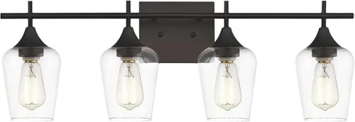 Vista 9 de WL9167-2C - Lámpara de baño de níquel cepillado de 15 pulgadas, lámpara moderna de pared de baño de granja con vidrio transparente