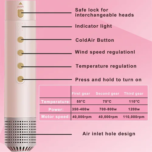 Vista 6 de Cepillos de cabello de aire caliente 6 en 1 y cepillo de soplado - Cepillo secador de pelo de 110,000 RPM - Cepillo secador de cabello - Secado