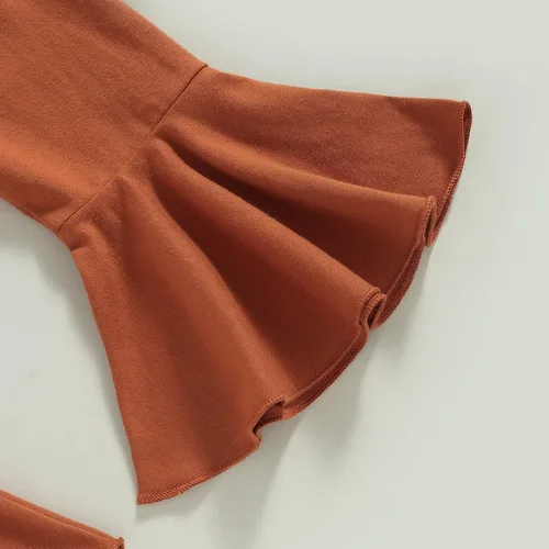 Vista 7 de Conjunto de ropa para bebé niña de manga corta con estampado de vaca + pantalones acampanados, ropa occidental