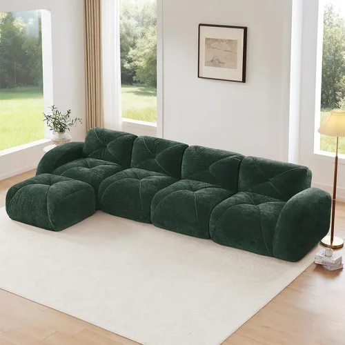 Vista 11 de Sofás modulares modulares de 110.6 pulgadas para sala de estar, sofá moderno de terciopelo sin hueso, no requiere montaje, cómodo sofá sin hueso