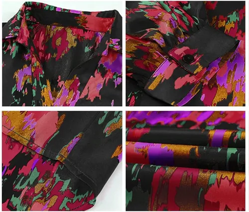 Vista 5 de KAYWIDE Blusas holgadas con cuello en V y manga larga para mujer, estilo bohemio, con estampado abstracto y a la moda