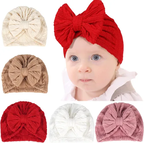 Vista 43 de Gorro de punto para bebé con lazos lindos turbante para envolver el sombrero (MZ6)