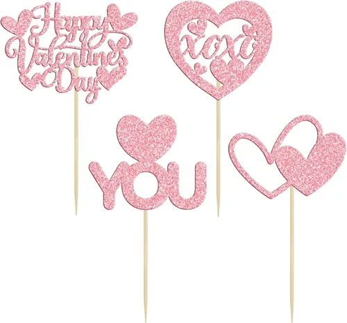 Vista 71 de Ephlyn 24 adornos para cupcakes con purpurina para el día de San Valentín, dulce amor, corazón, día de San Valentín, decoración para cupcakes