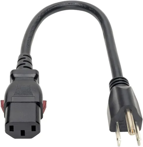 Vista 2 de TRIPP LITE Cable de alimentación para computadora (NEMA 5-15P a C13), conector C13 con bloqueo, 10A, 125V, 18AWG, 1 pie (P006-L01), negro