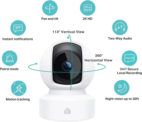 Vista 7 de Kasa 4MP 2K cámara de seguridad al aire libre con cable con cámara de seguridad interior Kasa 2K QHD Pan/Tilt