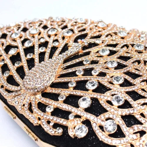 Vista 3 de Bolso de noche para mujer bolso de noche de cristal de metal dorado bolso de mano para mujer bolso de fiesta de boda color A talla única talla única