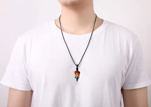 Vista 4 de XIANNVXI Collar con dije de piedra puntiaguda de cristal curativo, cuerda negra ajustable, piedra preciosa natural, joyería para hombres y mujeres