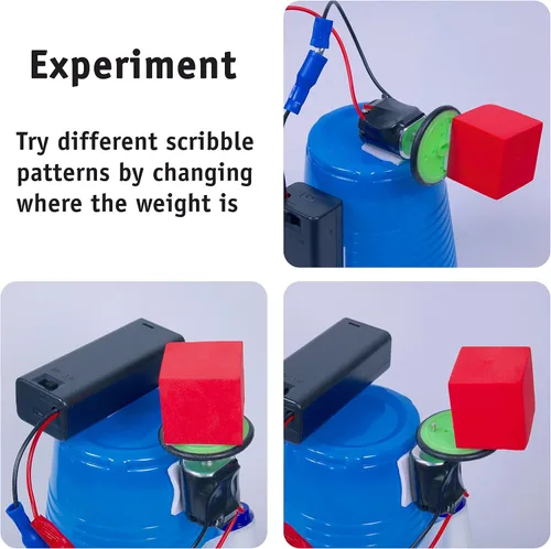 Vista 3 de Scribble Bot Kit, paquete de 2 – Construye 2 robots de dibujo motorizados, kit completo de proyecto STEM para aulas, a partir de 8 años