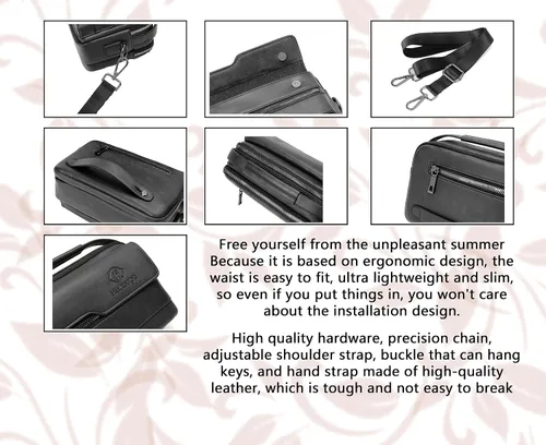 Vista 5 de FSD. WG Small Leather Sling Shoulder Bag for Men, Messenger Pack, Black, One Size, 9 x 4 x6