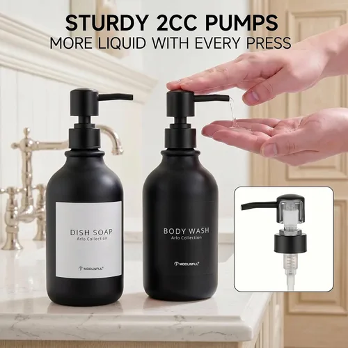 Vista 5 de Refillable Shampoo and Conditioner Bottles Set of 3, Matte Black modunful