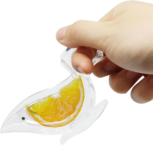 Vista 4 de Exprimidor manual de rodajas de limón de 2 piezas, exprimidor de frutas portátil de plástico, exprimidor de mano con forma de pájaro para granada