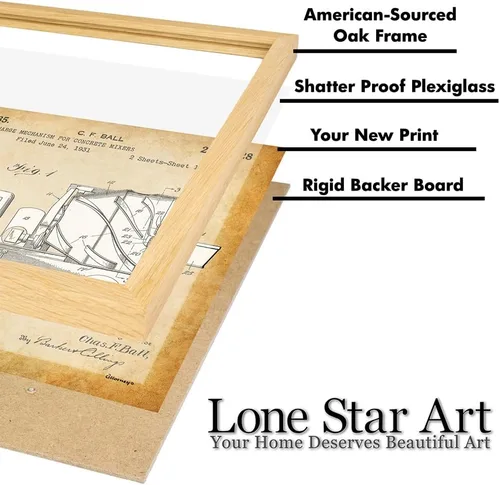 Vista 6 de Lone Star Art Mezclador de concreto – Impresión de patente enmarcada de 11 x 14 – Es una gran decoración de oficina y regalo para contratistas