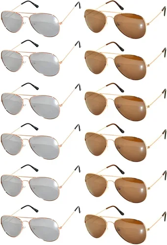 Vista 2 de Owl 12 Pack Aviator Sunglasses Mirrored Lens Eyeglasses Black, Silver, Gold Frames