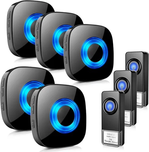 Vista 13 de Campanas de puerta inalámbricas para hogares, kits de timbre con 1 transmisor, 1 receptor, funcionamiento impermeable a un rango de 1000 pies, 48